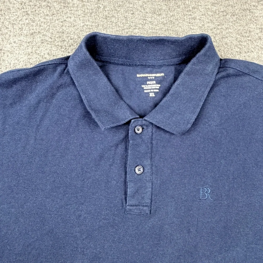 Banana Republic Men's XL Organic Cotton Pique Polo Shirt Navy Blue‎ Short Sleeve